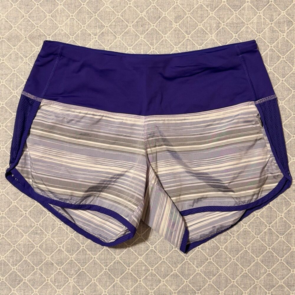 Lululemon Purple Striped Shorts Linerless Shorts Size 6, 4” inseam